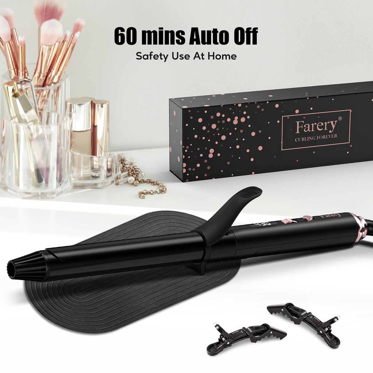 FARERY Long Barrel Curling Iron 1 Inch, Ceramic Curling Iron for Thin Hair, Infused Argan Oil & Keratin, Long Lasting Styling, 11 Adjustable Temp, Include Clips & Silicone Pad