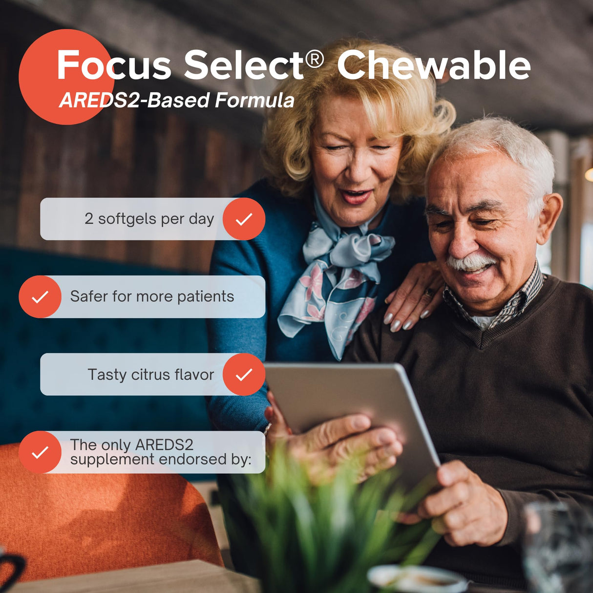 Focus Select AREDS2 Based Chewable Eye Vitamin-Mineral Supplement - AREDS2 Based Supplement for Eyes (180 ct. 90 Day Supply) Citrus Flavored AREDS2 Based Eye Chewable - AREDS2 Low Zinc Formula