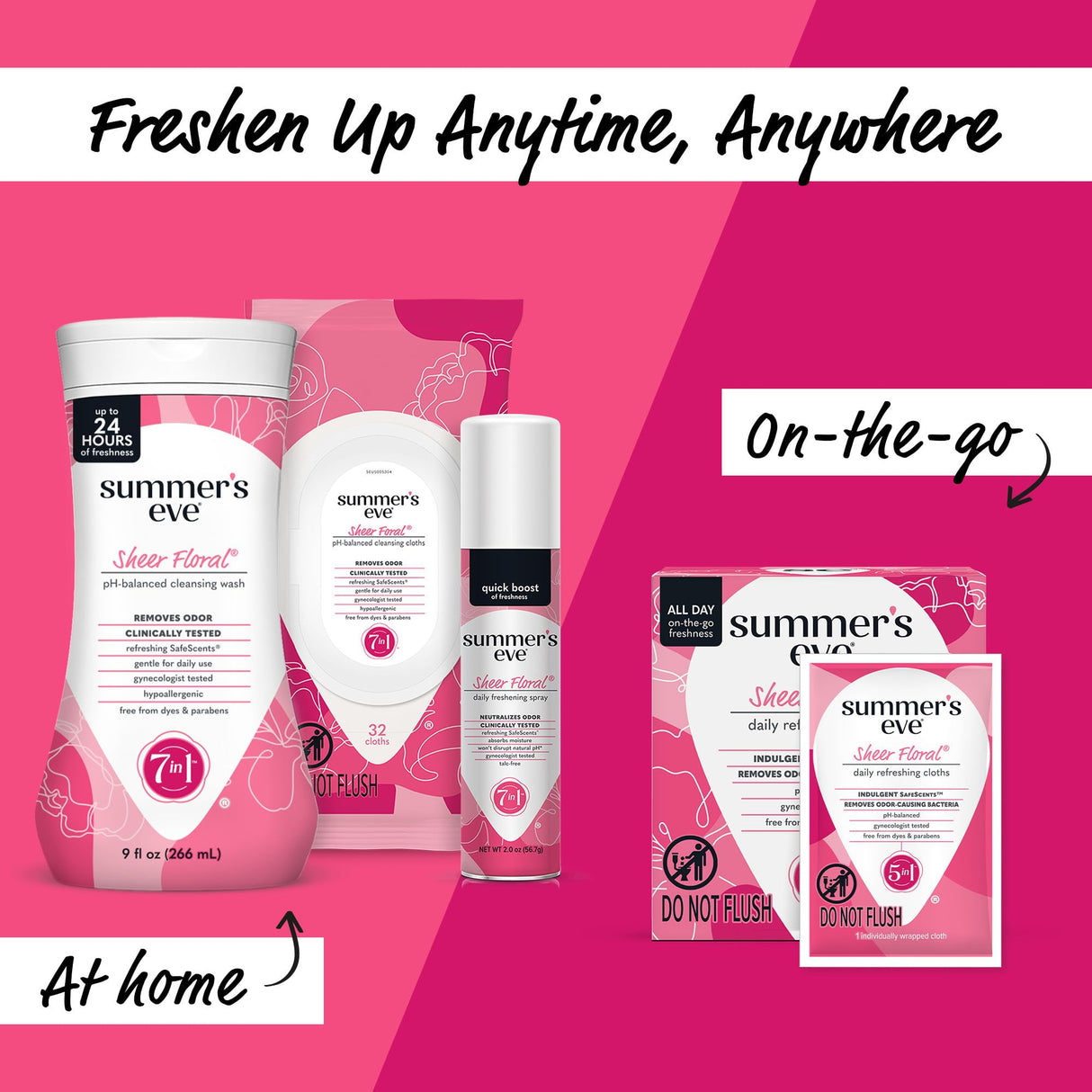 Summer's Eve Sheer Floral Daily Refreshing Feminine Wipes, Removes Odor, pH balanced, 32 Count, 4 Pack