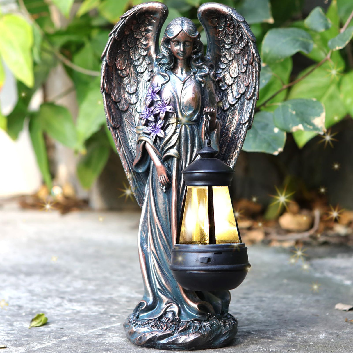 VChymm Solar Angel Outdoor Garden Decor Statues – 13.2 inches Solar Outdoor Sculptures for Outside Yard Art Patio Balcony Front Lawn Ornaments Gifts for Mom Grandma Women(Bronze)
