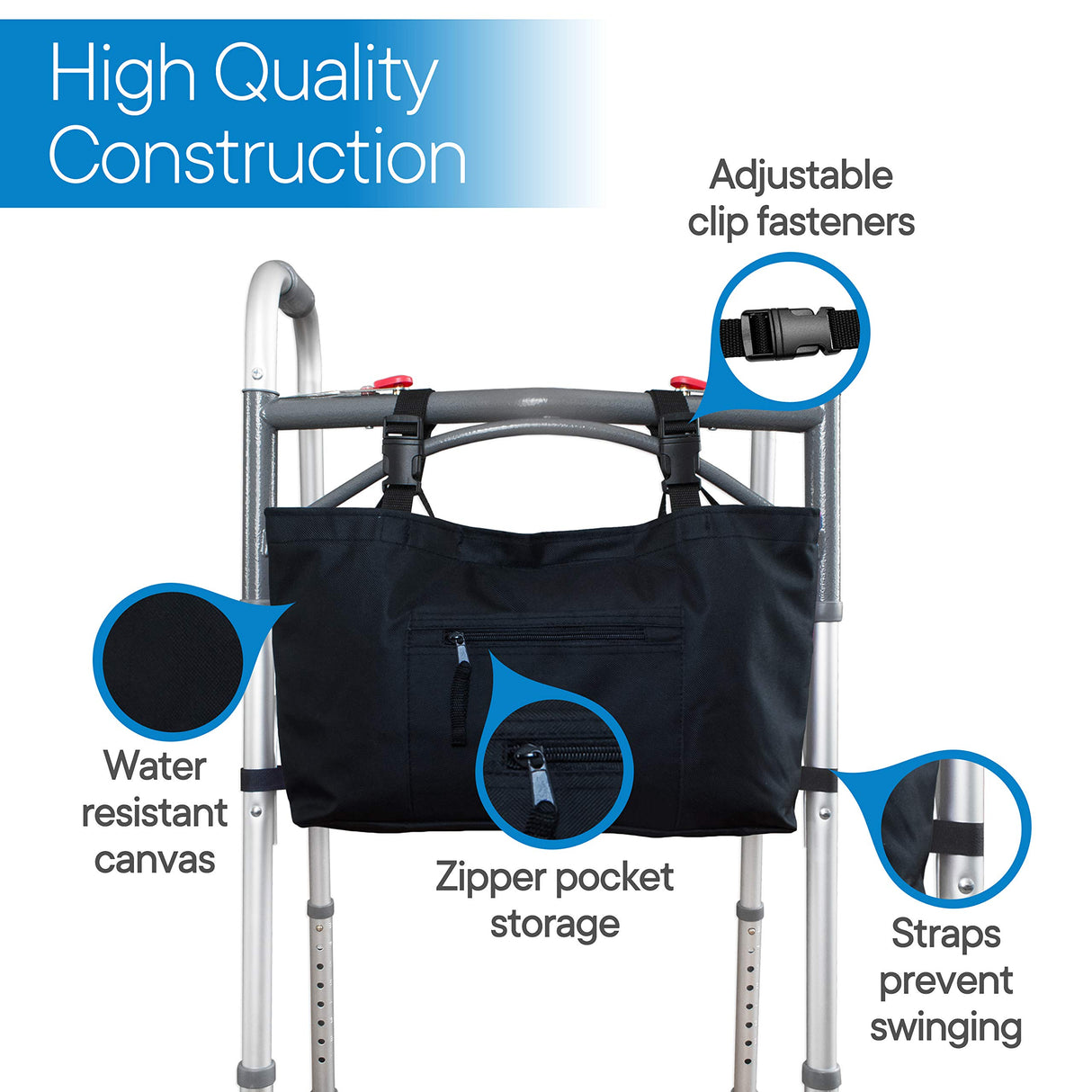 RMS Water Resistant Tote Bag for Walker, Rollator or Scooter (Black)