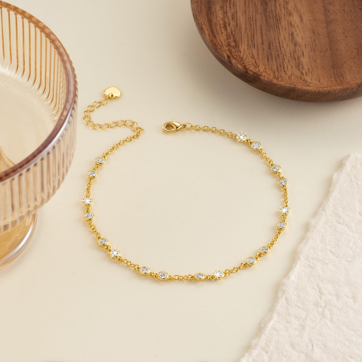 BYBAIZ 14K Gold Anklets for Women Gold Ankle Bracelets for Womens Anklets Ankle Bracelets for Women Evenly Spaced Cubic Zirconia with Delicate Brilliance Anklet Bracelet for Womens