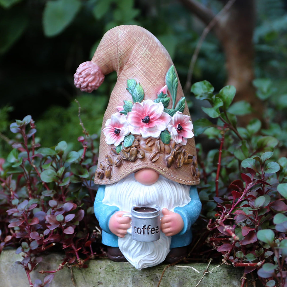 Roundot Coffee Gnome Playful and Fun Outdoor Decoration 6.5",Suitable for Garden, Balcony, Lawn Decoration, and Home Decoration, Fairy Garden.Garden Table Decor