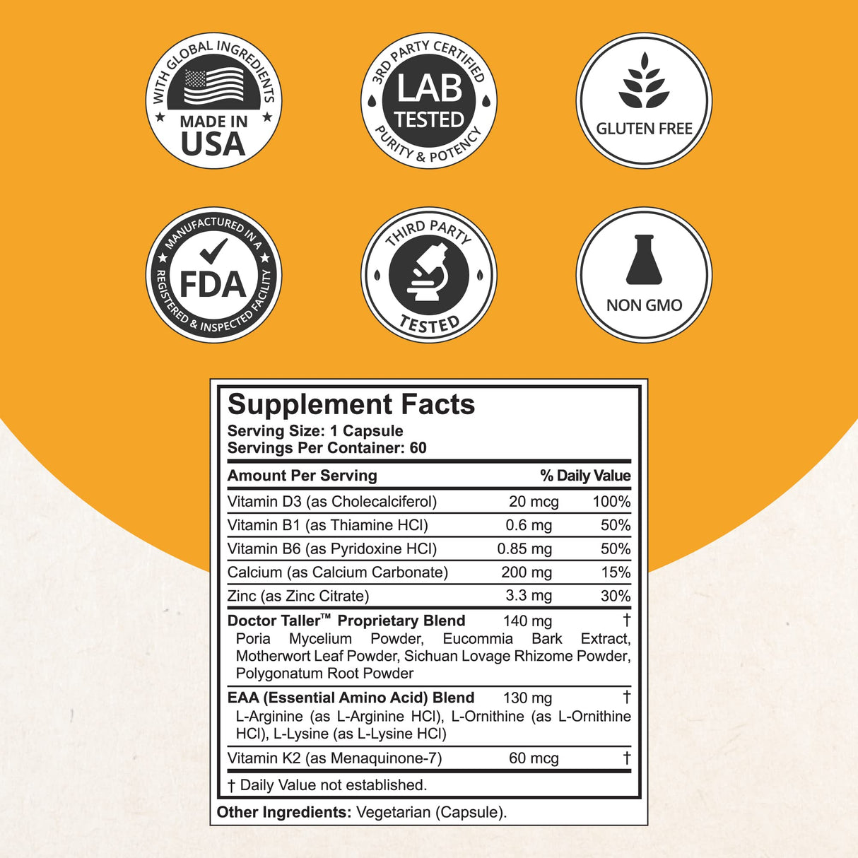 NuBest Doctor Taller - Bone Strength Supports, Enhance Immune System - Keto with Calcium, Vitamin D3, Vitamin K2, Amino Acids & Herbs for Children (8+) - 60 Vegan Capsules | 1 Month Supply