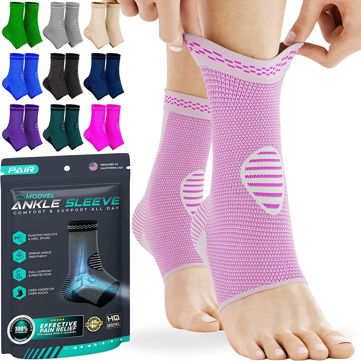 Modvel Foot & Ankle Brace Socks for Sprained Ankle Compression Sleeve - Plantar Fasciitis Relief Brace, Foot Support for Women & Men - Tendonitis & Arthritis Foot Sleeve, Stabilizing Ankle Wrap