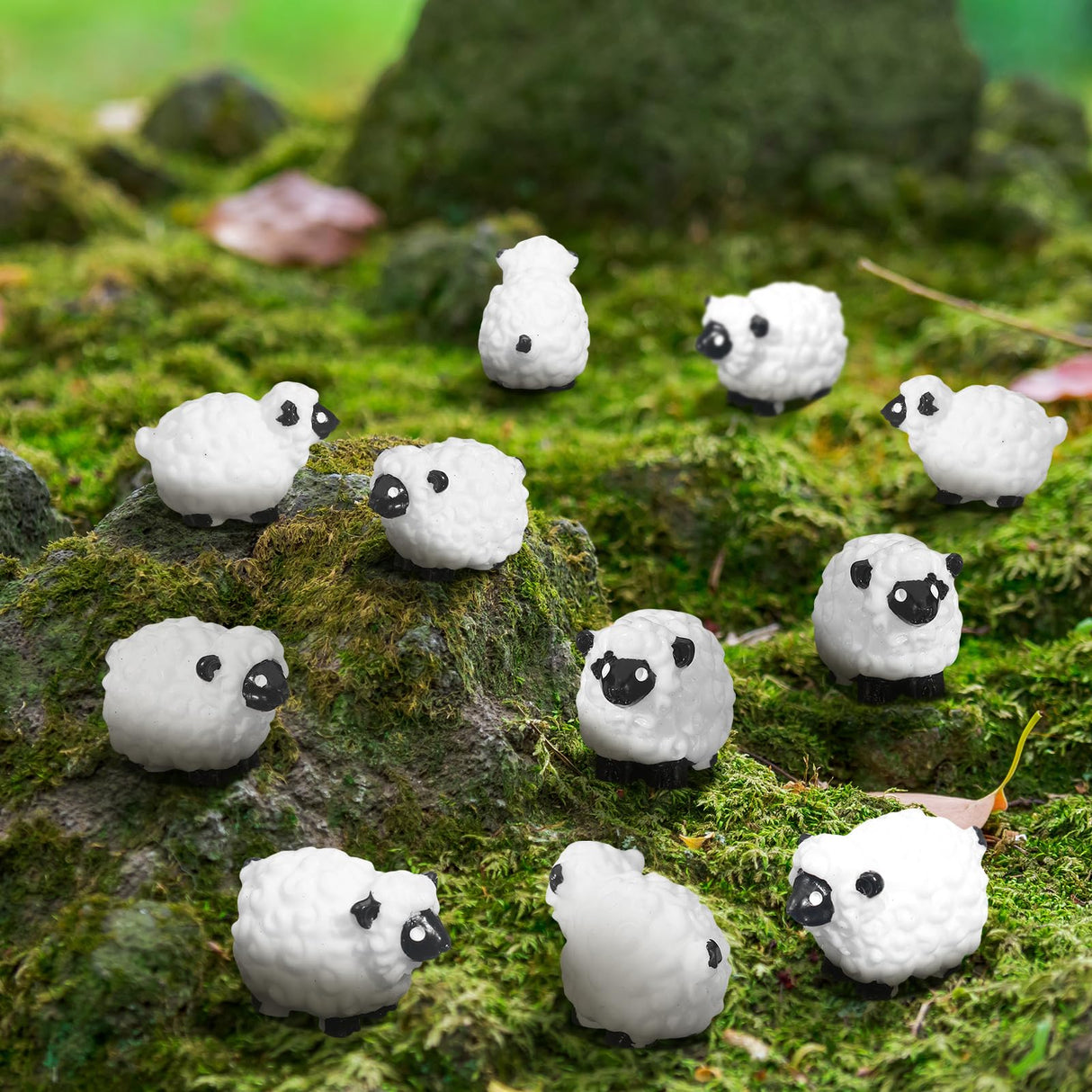 Suzile 50 Pcs Mini Sheep Figurine Miniature Resin Sheep Figurine White Lamb Figure Cute Animal Statue Landscape Little Decor for Spring Summer Outdoor Garden DIY Ornament Cake Topper(Classic Style)