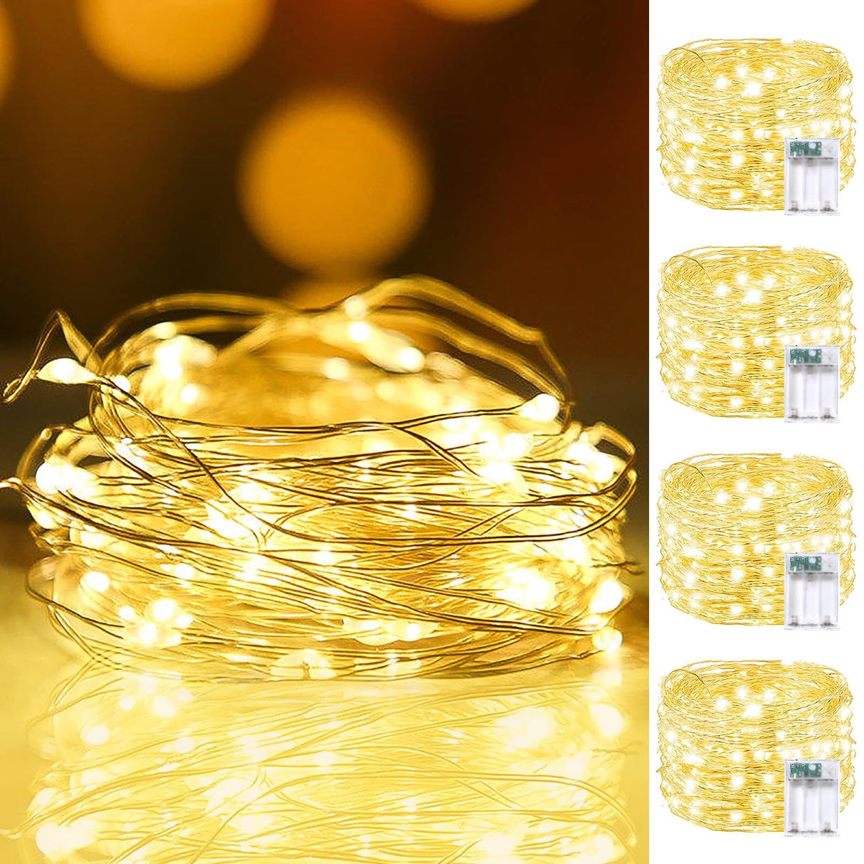 4Pack 80FT 240LED Fairy Lights Battery Operated with Remote & Timer | 8 Modes Twinkle String Lights Battery Powered Indoor Outdoor Waterproof for Bedroom Wedding Classroom Christmas Décor
