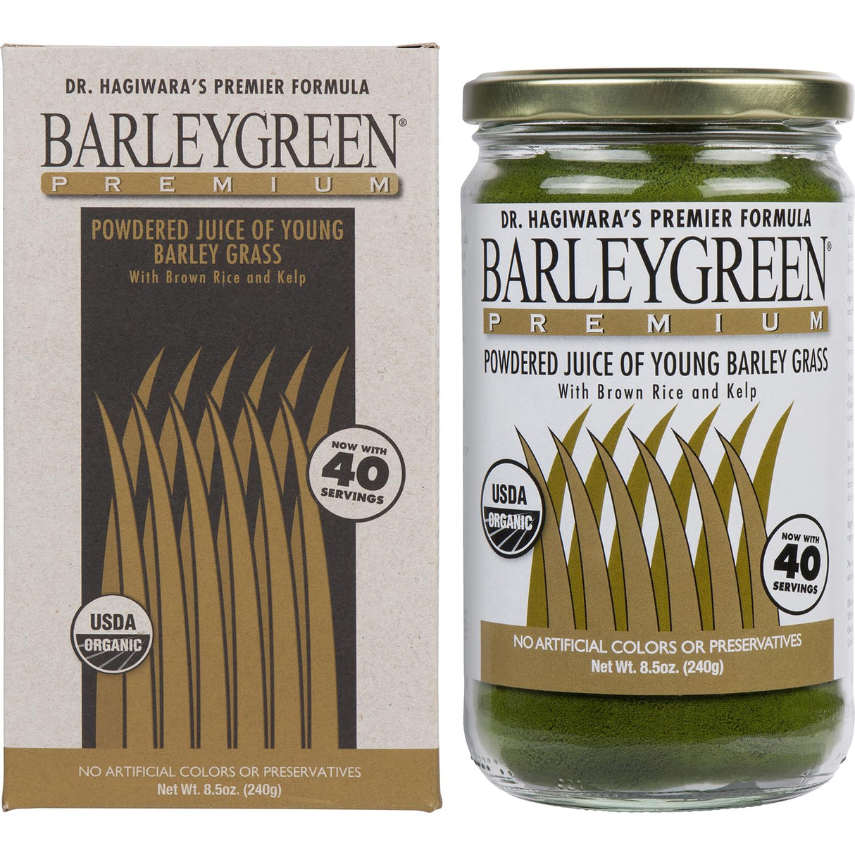 BARLEYGREEN Dr. Hagiwara's Original Premium w/Kelp - Organic Barley Grass Juice Powder 8.5oz (240g) - 40 Servings