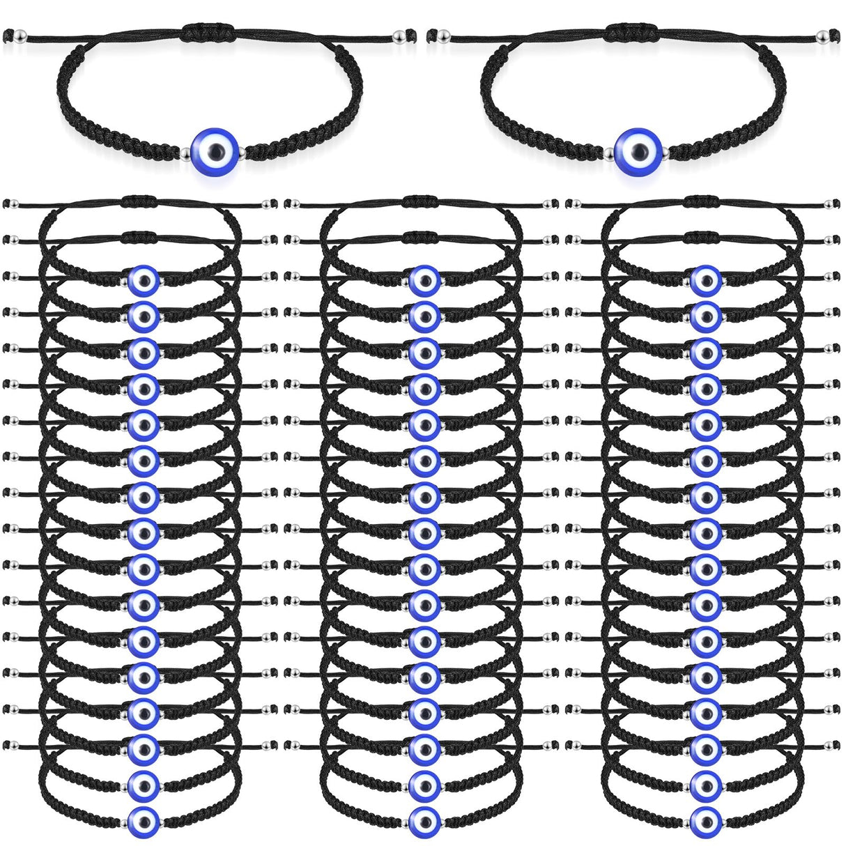 Sasylvia 50 Pcs Evil Eye Bracelets Bulk Mal De Ojo Bracelets,Black