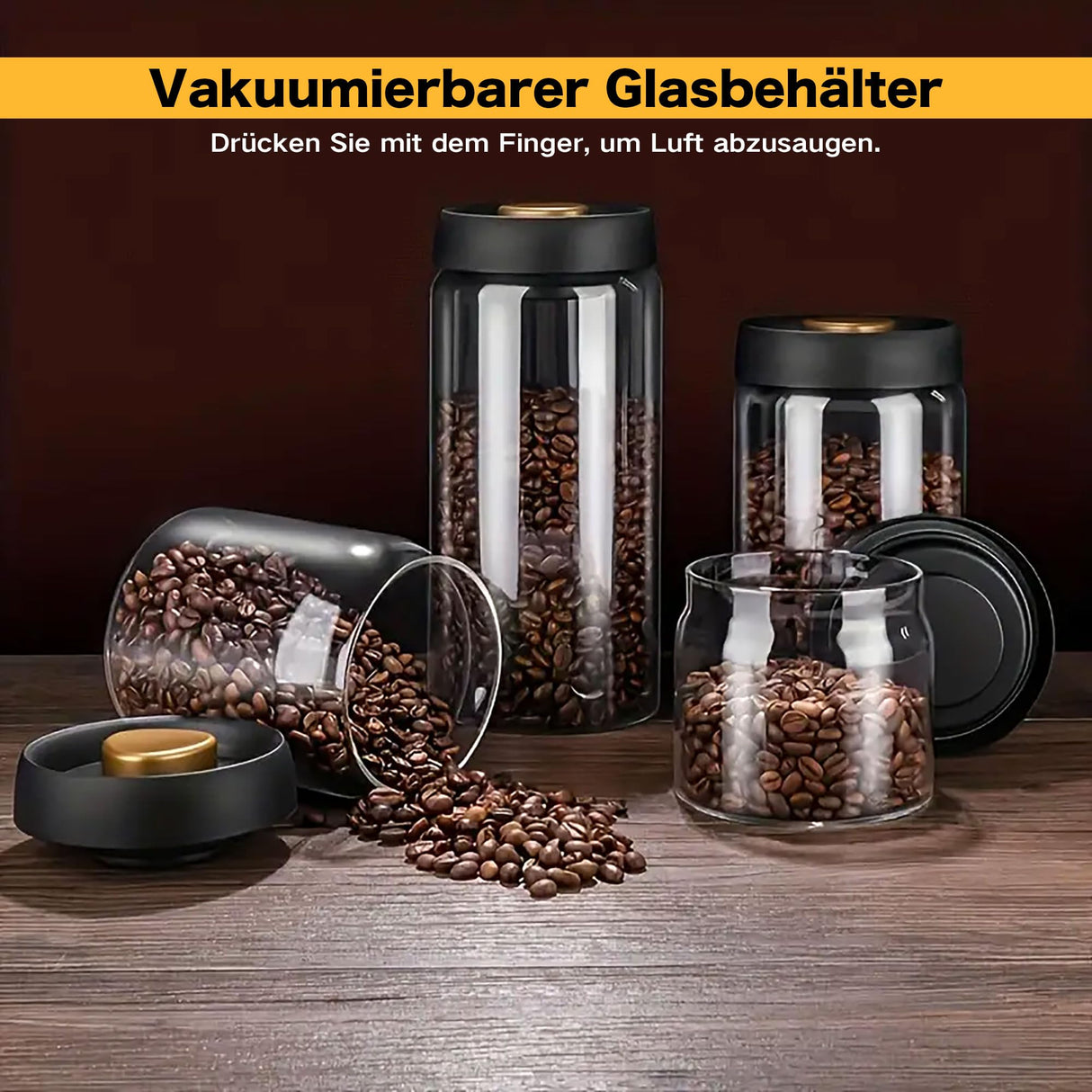 BelleLife Vorratsgläser mit Deckel Vakuumierbare Vorratsdose kaffeedose 850ml 550ml Küche luftdicht Aufbewahrungsgläser, Gewürz-Spülmaschinenfest, aus Verstärktem Borosilikatglas
