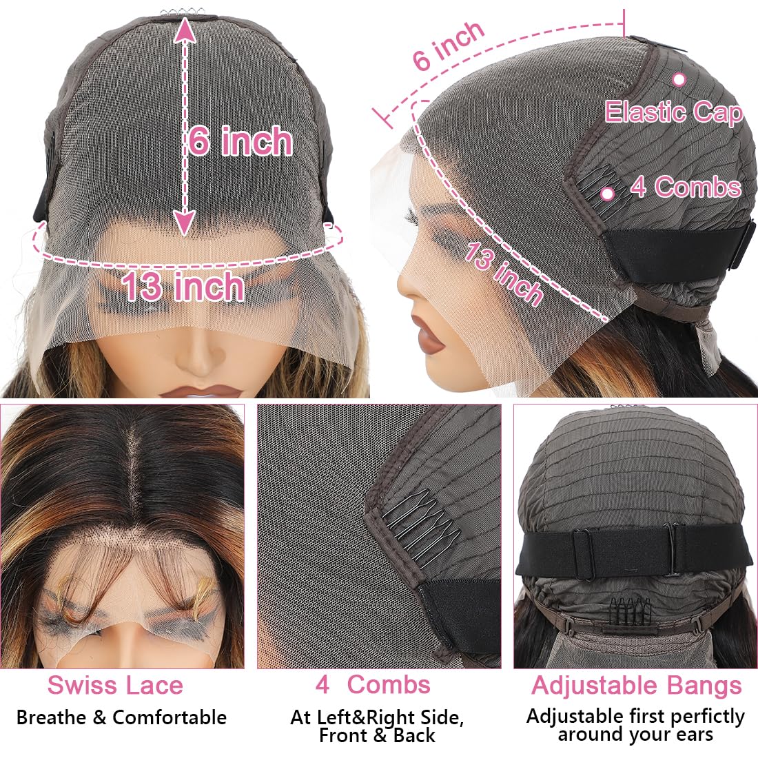 30 Inch 1B/27 13x6 Balayage Highlight Ombre Body Wave Lace Front Wigs Human Hair Honey Blonde Colored Lace Frontal Glueless Wigs Human Hair Pre Plucked for Women with Baby Hair