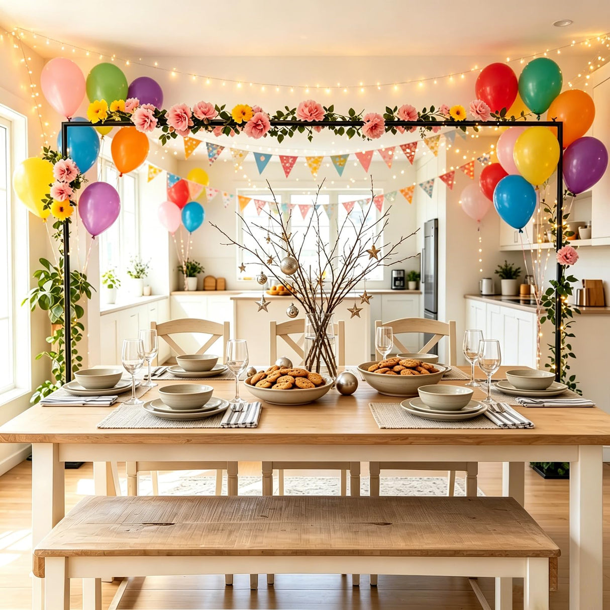 SHIJING Over The Table Rod Stand with Clamps Adjustable Length Black Table Arch 28"-69" Tall 30"-98" Length Arch Hanging, for Wedding Birthday Party Halloween Christmas Party