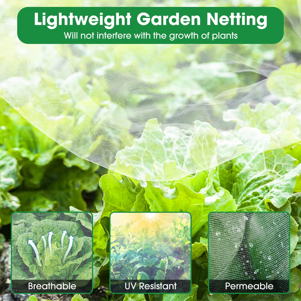 Unves Garden Netting, 10' x 50' Ultra Fine Mesh Bird Netting for Garden