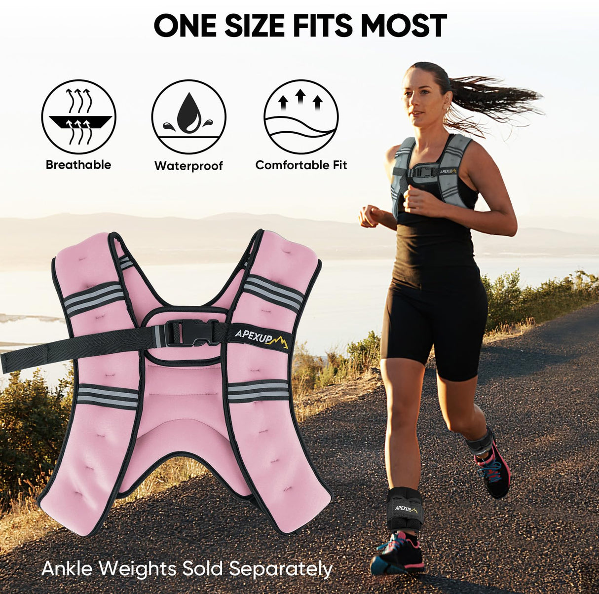 APEXUP Weighted Vest with 5lbs/10lbs/15lbs/20lbs/25lbs/30lbs Weights and Reflective Stripe, Weight Vest Men Women for Workout, Strength Training, Running (Pastel Pink, 10lbs)