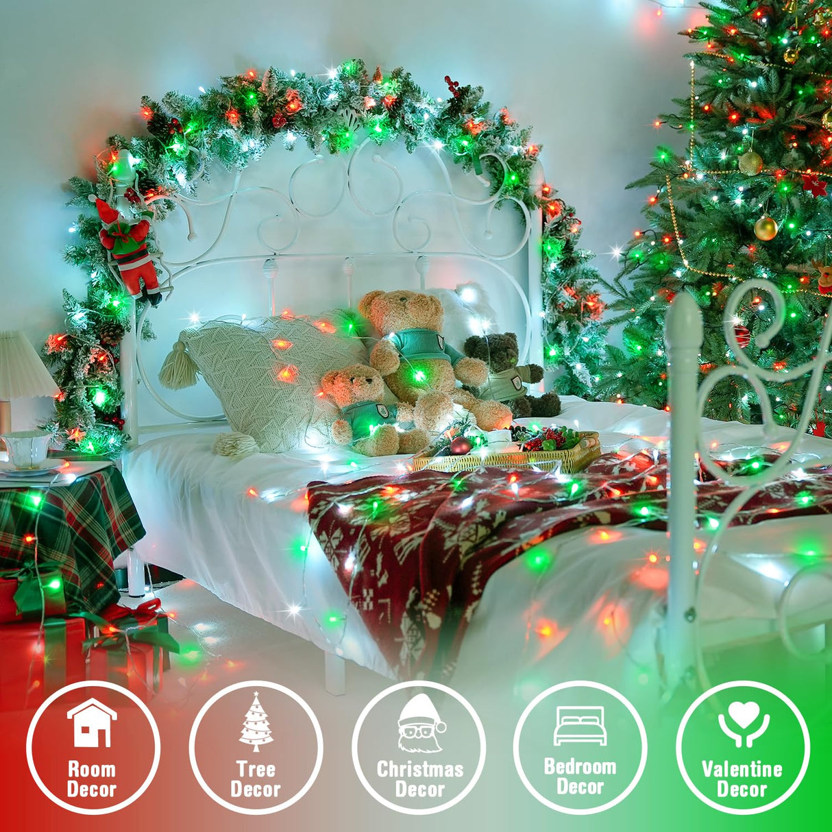 JMEXSUSS 500 LED Red White and Green Christmas Lights, 8 Modes 163ft String Light Plug in with Remote Control, Clear Wire Christmas String Lights Outdoor Waterproof for Outside Tree Yard Wedding