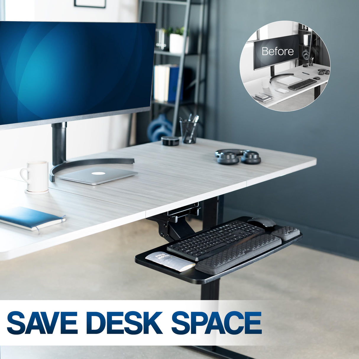 VIVO Premium Adjustable Computer Keyboard and Mouse Platform Tray, Ergonomic Under Table Desk Mount Drawer with Padding, Black, MOUNT-KB27P-B