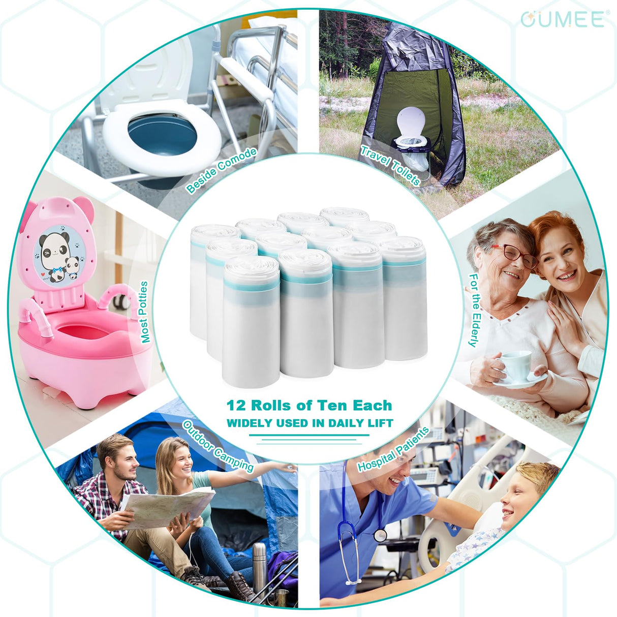 120 Disposable Commode Liners for Bedside Commode, Beside Commode Liners, Portable Potty Liners for Adults, Toilet Liners Portable Commode Bags for Commode Chair (Blue - 120 Liners)