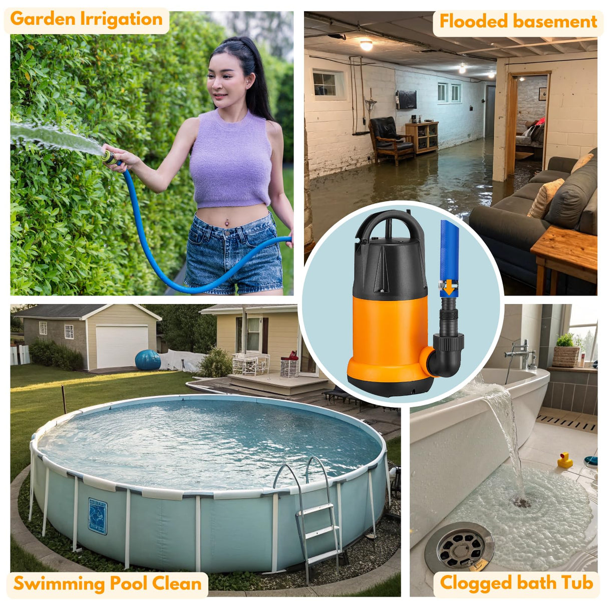 Limodot Submersible Water Pump With 25ft. Hose Kit, Sump Pump, Utility Pump with 25-Foot Power Cord, 4000GPH, Portable Water Pump for Swimming Pools, Garden Ponds, Basements, Multi-Purpose Drainage