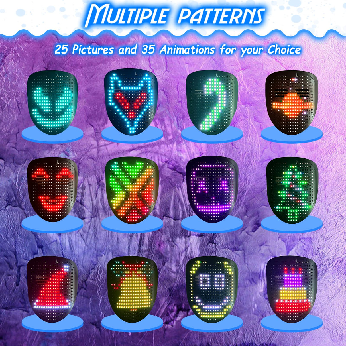 COOLGUARDER Led Mask with Sound Effects and Gesture Sensing, Light up Music Mask for Halloween Rave Costume Christmas Cosplay Birthday Masquerade Dj Parties