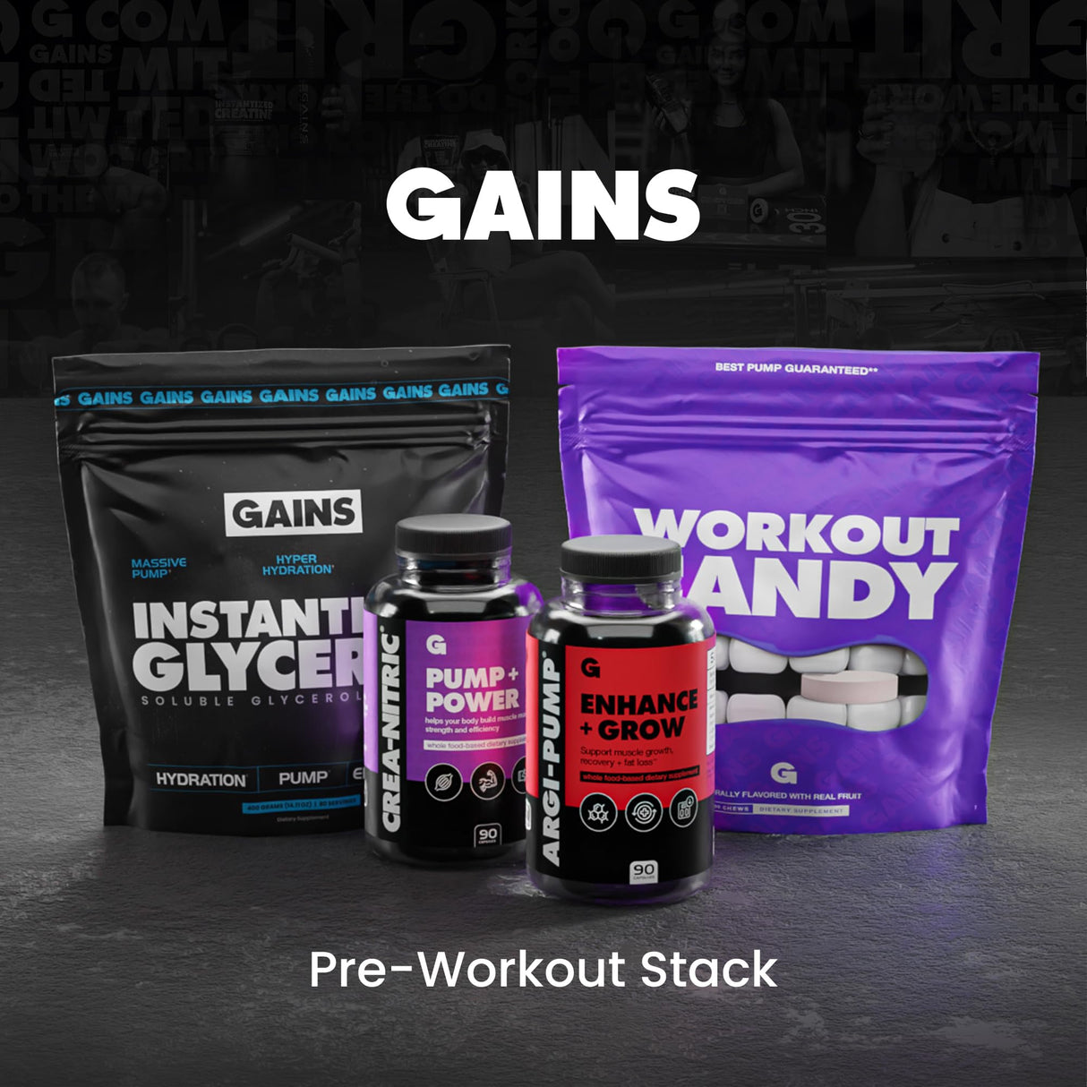 Gains in Bulk Workout Candy, Pre Workout Chews with Creatine and Caffeine for Energy, Focus, Muscle and Pump, Nitric Oxide Support, Supplements for Men and Women, Sour Fruit, 90 Vegetarian Chews