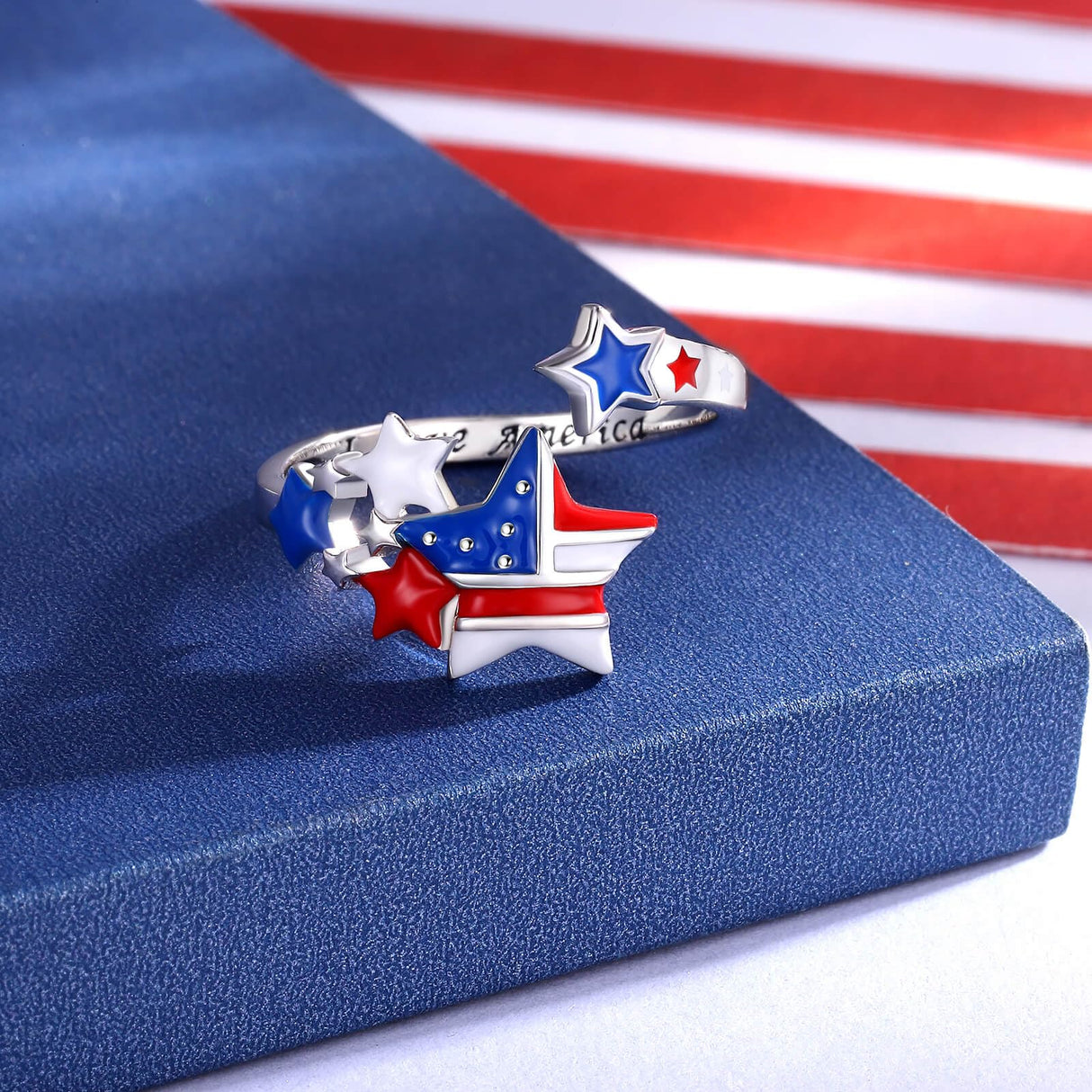 Sariel American Flag Ring 925 Sterling Silver July 4th Red White and Blue Jewelry Independence Day Gifts for Women (1)