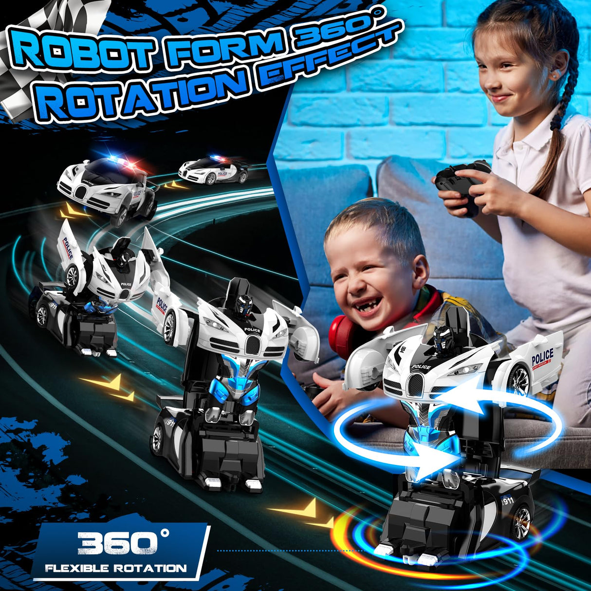AONEPTR Remote Control Car, One-Click Becoming Robot Transforming Toys Car for Boys, Smooth Deformation, Demo Mode, 360° Rotation, Easy to Use, 2.4GHZ, LED Light, RC Cars for Christmas, Kids, White
