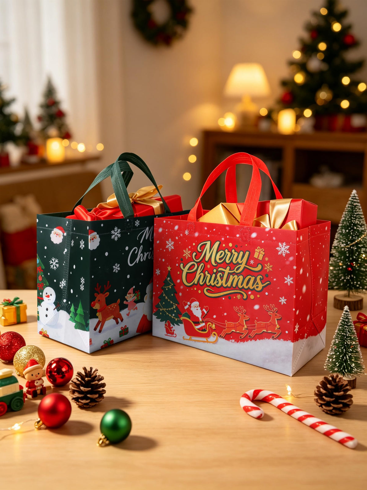 16 Pack Christmas Gift Bags 10.3×4.7×13IN Reusable Tote Bags 8 Designs