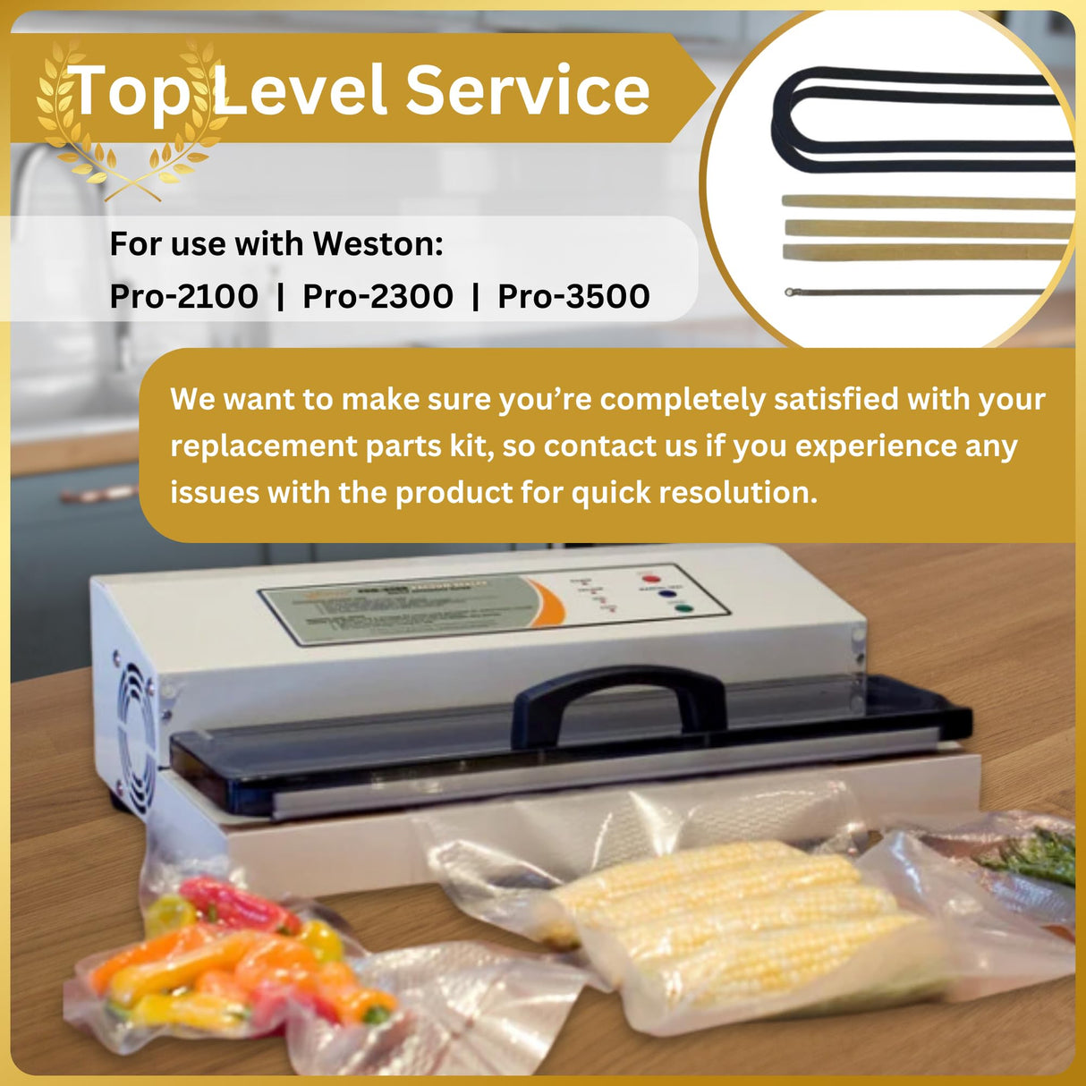 Sealer Supply Maintenance Parts Kit Compatible with Weston PRO-2100, PRO-2300, PRO-3500 Models - Includes 2 Chamber Seals, 3 PTFE Seal Bar Tapes & 1 Heat Wire - Weston Pro Vacuum Sealer Parts