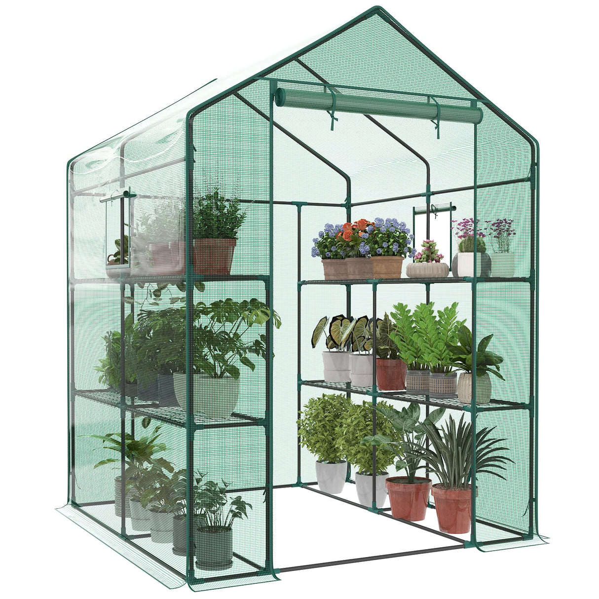 OLIXIS Outdoor Greenhouse, Walk-in Greenhouse with 2 Tier 8 Plant Shelves, Durable PVC Cover, 56"x56"x77" Portable Greenhouses for Outdoor Garden, Patio, Porch, Backyard Green Houses, Green