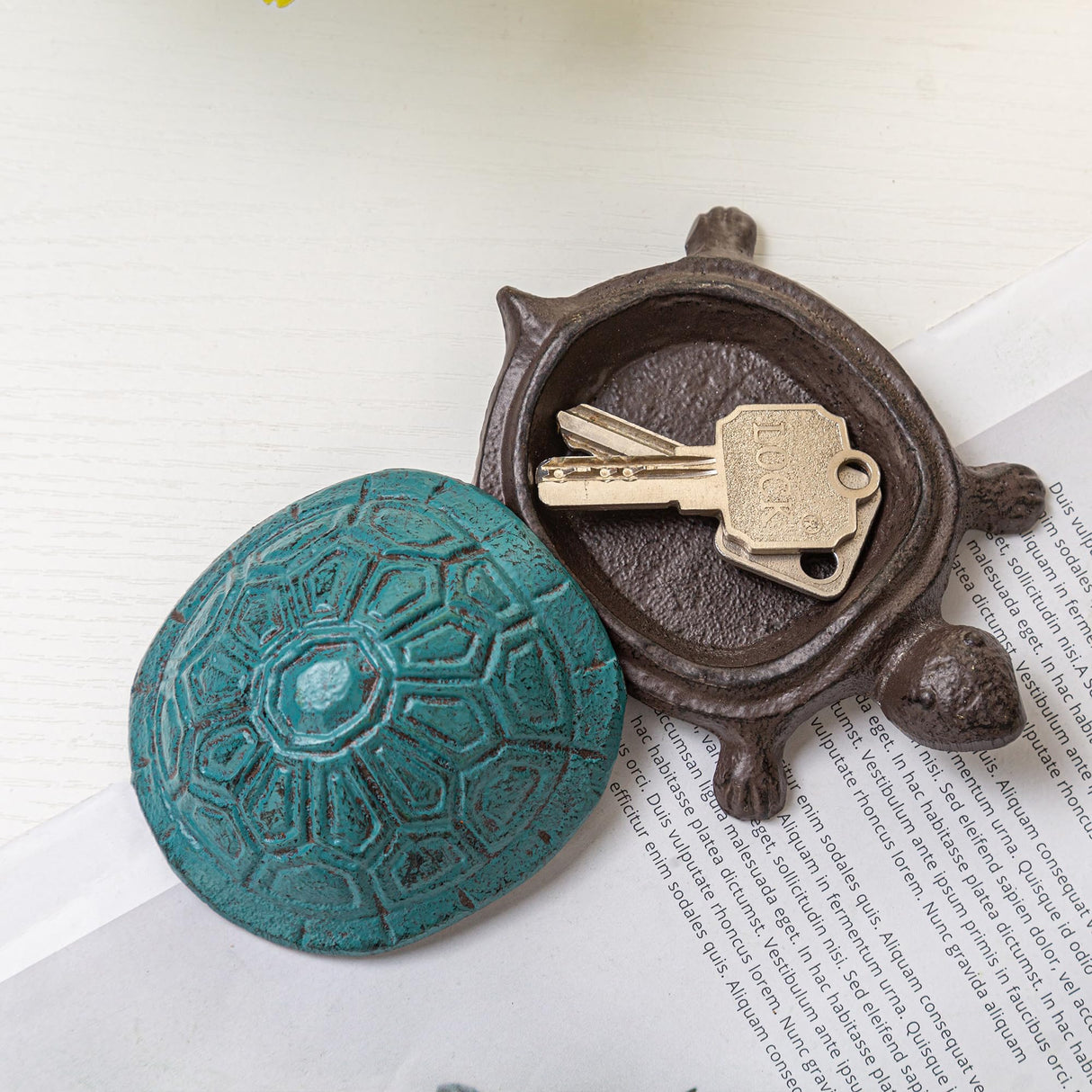 Ionela Spare Key Hiders Outside Cast Iron Turtle Hidden Key Holder for Outside Hide A Key, Antique Blue
