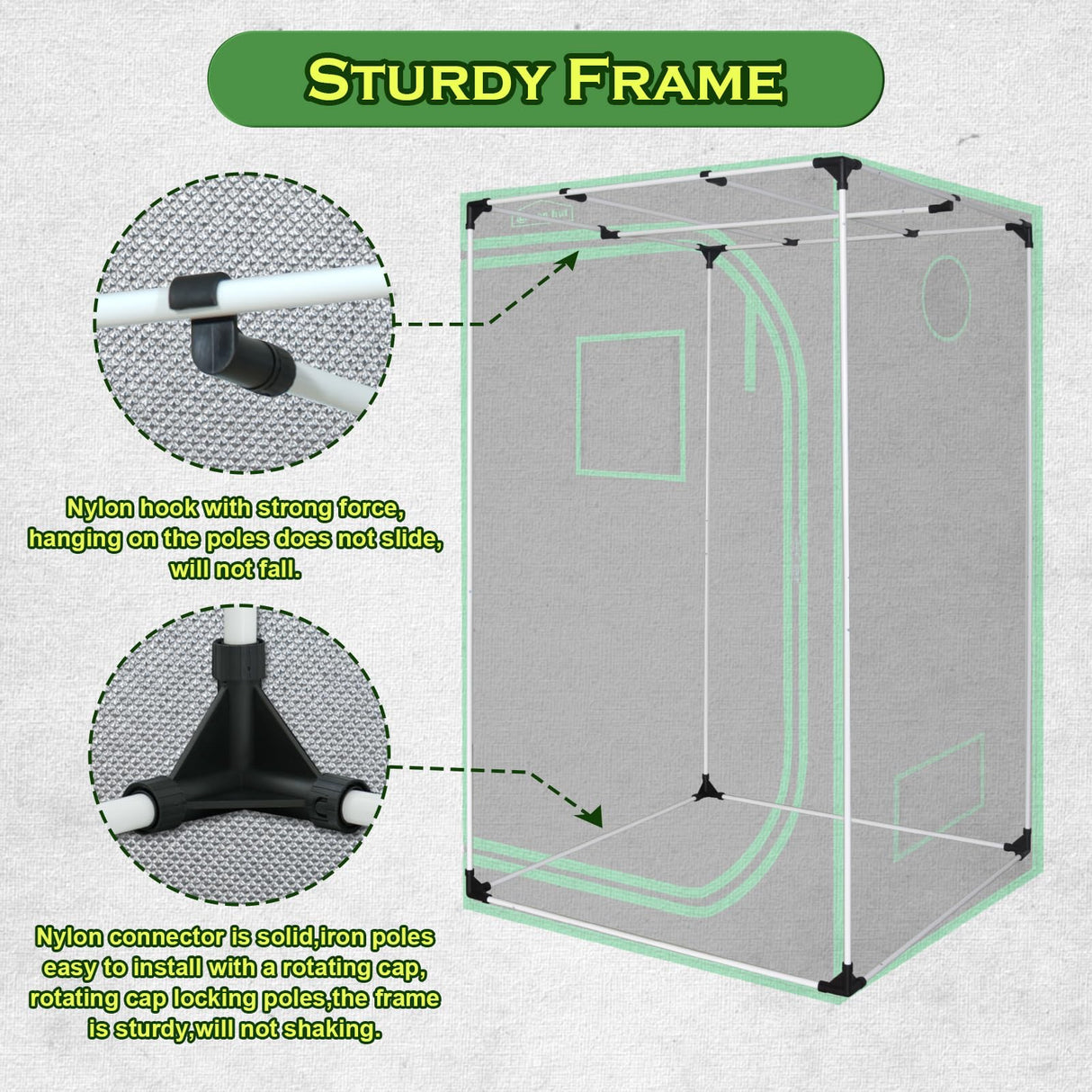 Green Hut 3x3 Grow Tent, 36"x36"x72" Growing Tent with Observation Window and Floor Tray for Hydroponics Indoor Plant Growing 3x3 Grow Room