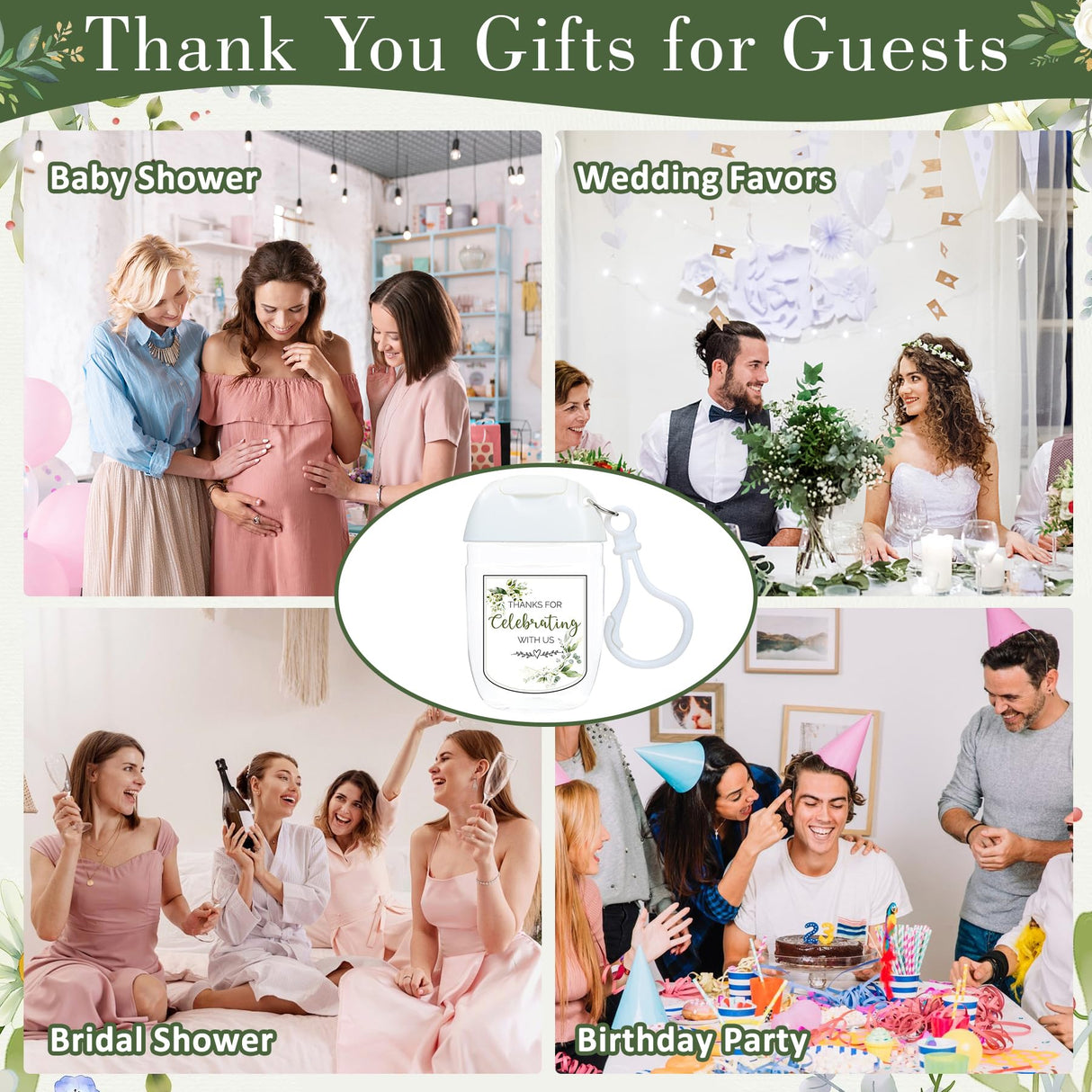 50Pcs Mini Hand Sanitizer Bottles Bulk with Thank You Labels - Wedding Favors - Personalized Wedding Favors for Guests, Thank You Gifts Party Supplies for Bridal Shower Gift (Sanitizer Not Included)