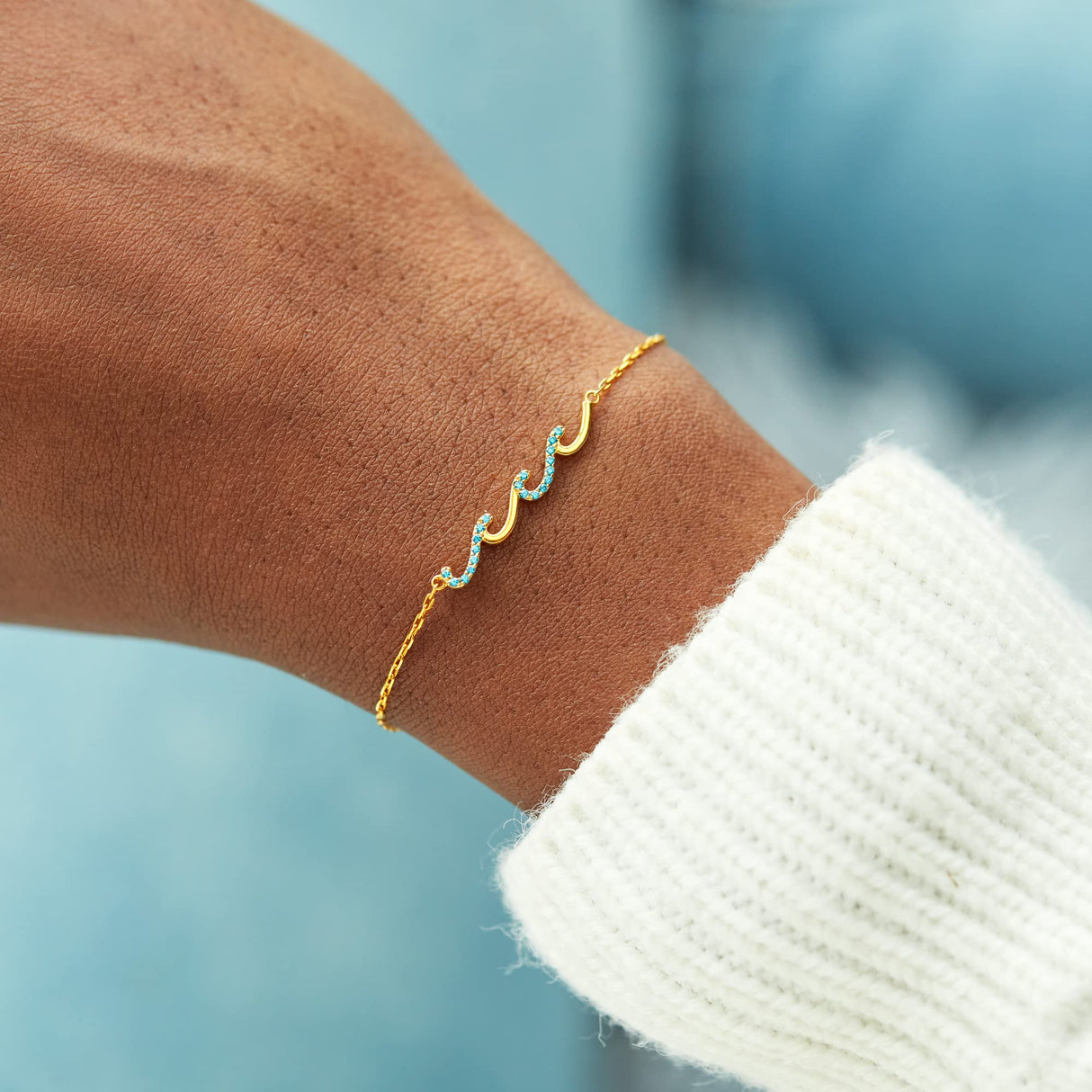 STORYJEWELLERY Birthday Gifts for Women, Sterling Silver Wave Bracelet