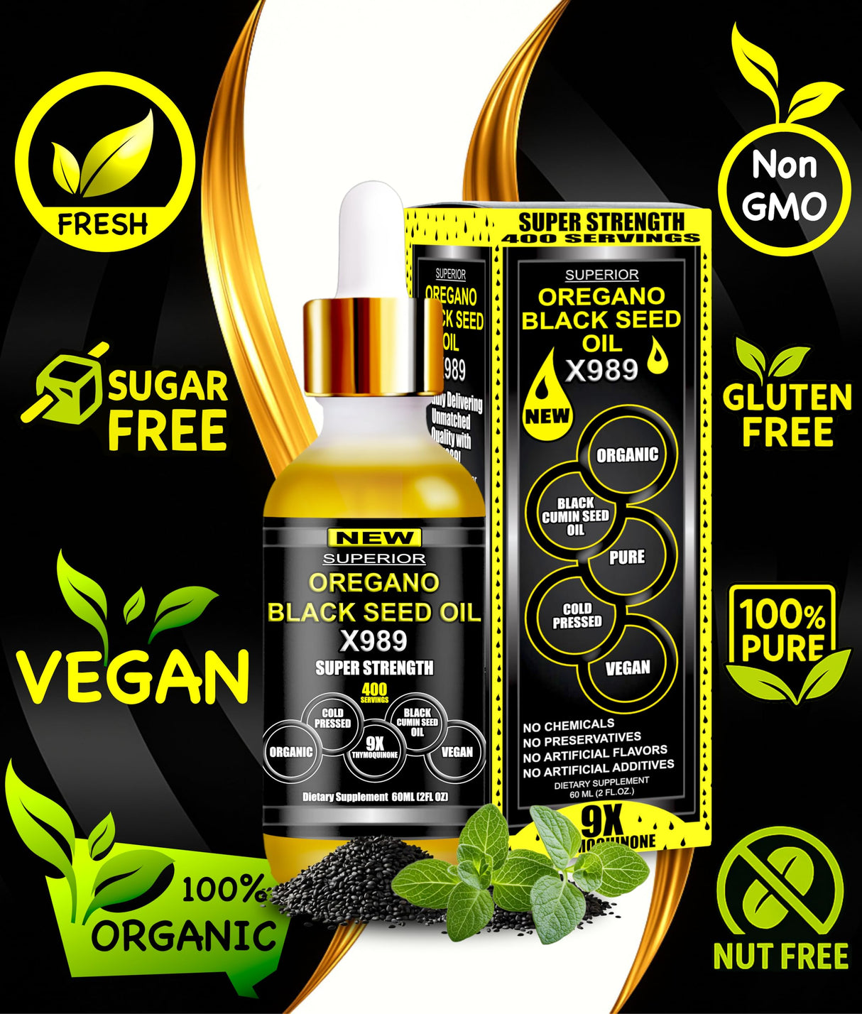 Oil Of Oregano With Black Seed Oil - 400 Servings, 2 in 1 Wild Oregano Oil with Black Seed Oil Drops, Organic Supplement, Alternative to Oregano and Black Seed oil Gel Capsules, Non-GMO, Vegan