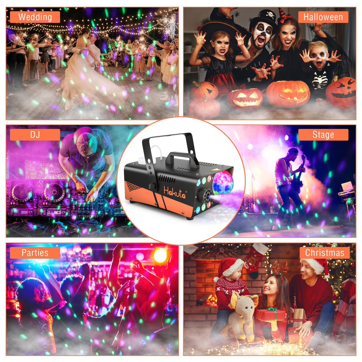 HAKUTA Fog Machine, Smoke Machine with Disco Ball Light and LED RGB Lights, 3000 CFM Spray with Auto Spray Function, Great for Halloween, Christmas, Wedding, Stage Performance and Parties