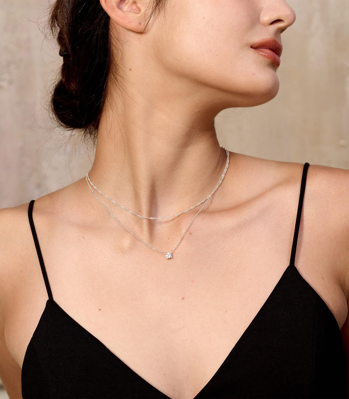 Tewiky Layered Sterling Silver Necklace for Women, Dainty Cubic Zirconia Pendant Necklace Simple Chain Choker Necklaces Jewelry Fashion Set Gifts