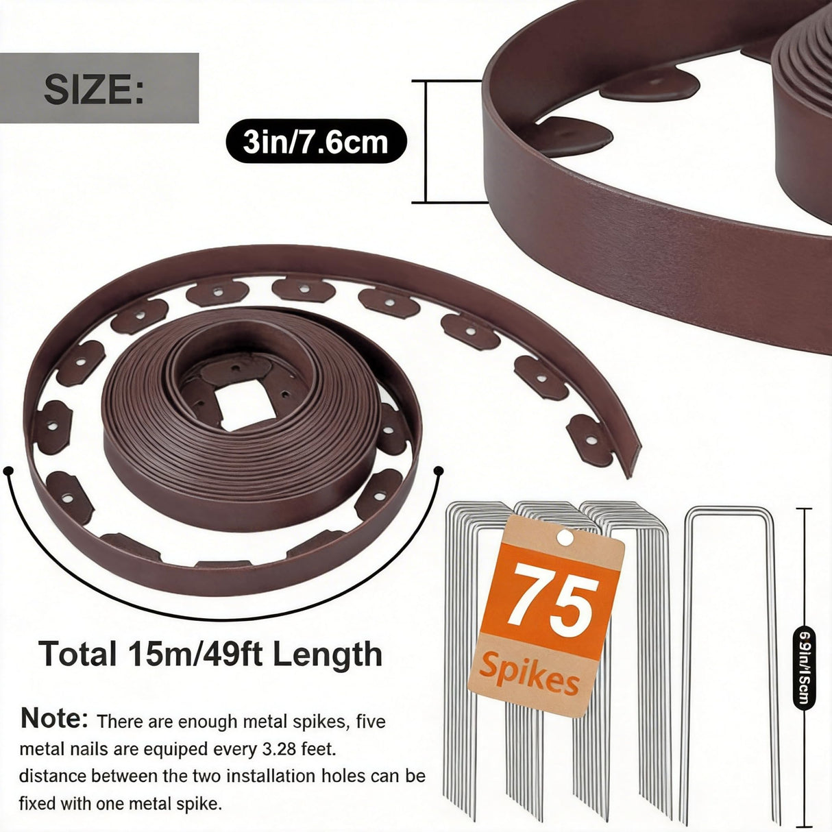 Landscape Edging, 3IN Tall Garden Edging Borders,Flexible Lawn Edging Border Kit,Mini Plastic Fence for Yard Flowerbeds,Grass (Brown, 3 in x 49 FT)