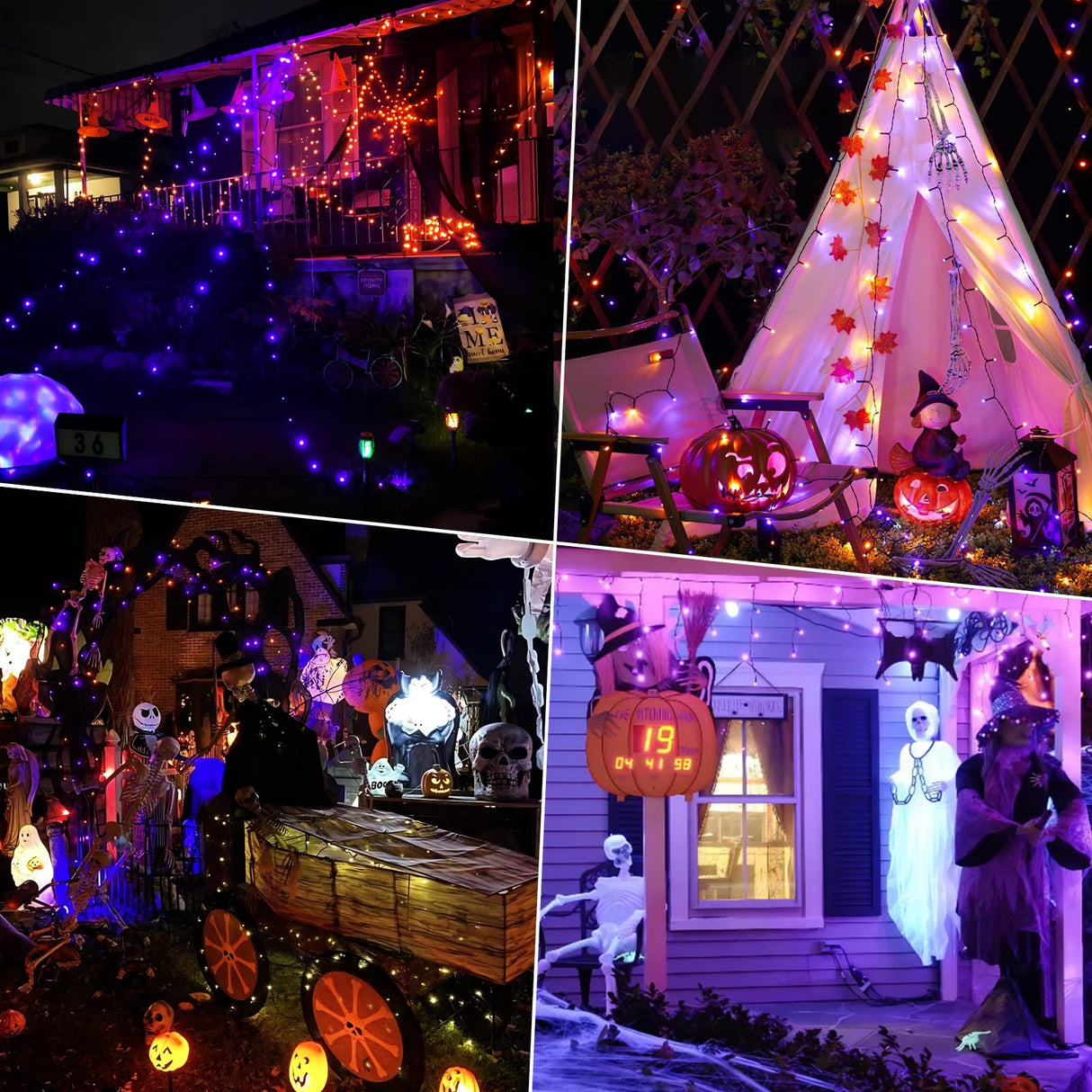 Decute Halloween String Lights Outdoor Indoor Waterproof 300LED 105FT UL Certified with End-to-End Plug 8 Modes, Decoration Lights for Christmas Tree Patio Garden Wedding Party Orange Purple