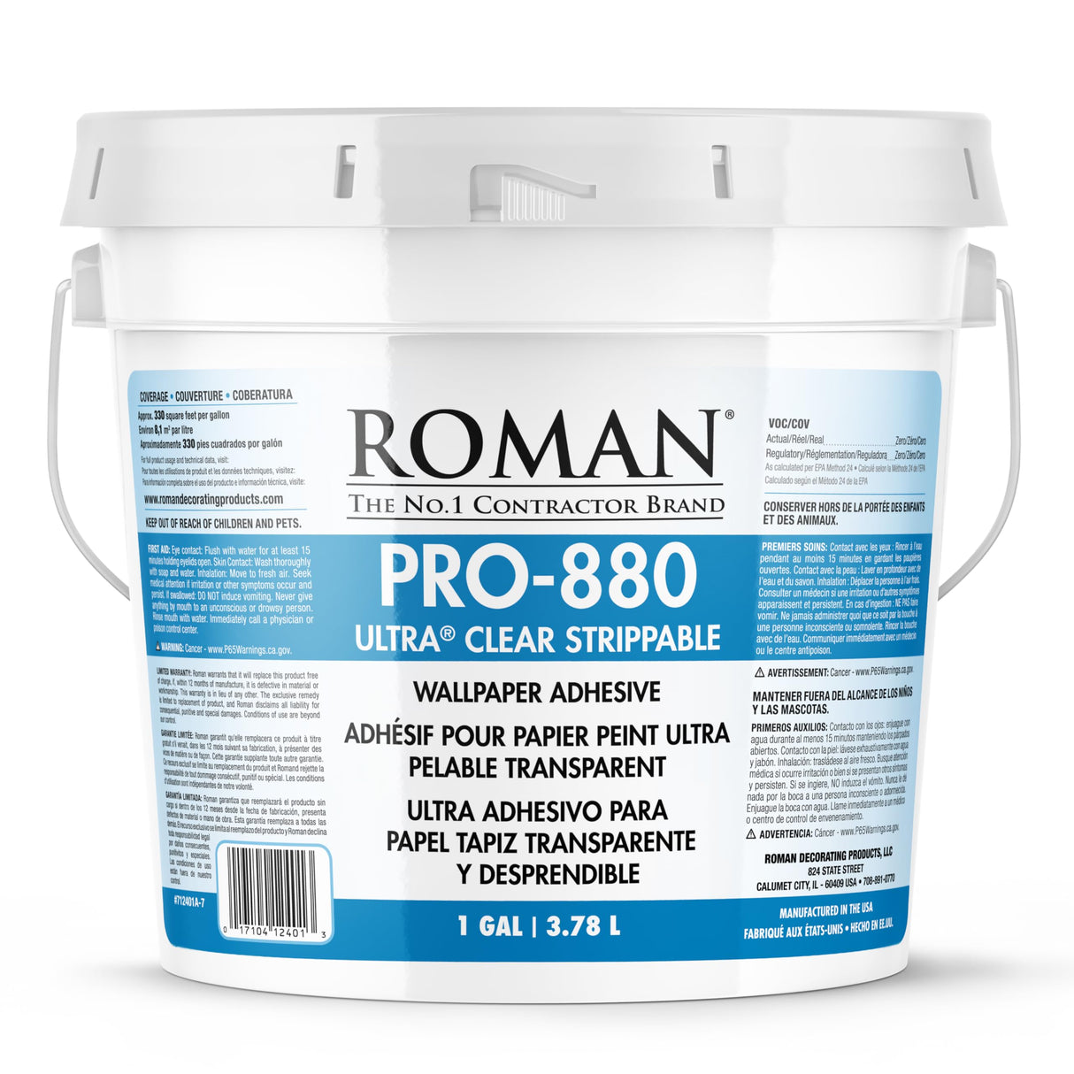 Roman PRO-880 Wallpaper Adhesive, Ultra Clear Strippable - 1-Gallon