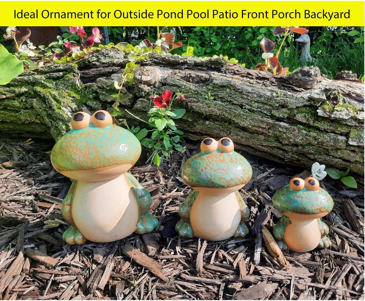 DIY Hub Ceramic Frog Garden Decor Set of 3 - Funny Cute Frog Lawn Ornaments, Outdoor Pond Patio Statues for Yard, Front Porch, Backyard Decor (Dad, Mom & Baby Frogs)