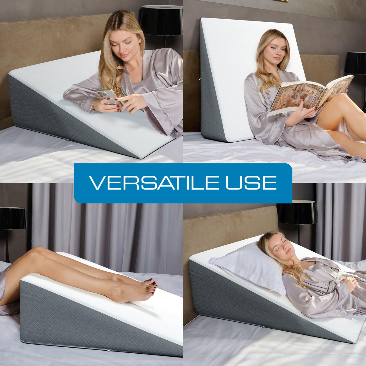 Kölbs Bed Wedge Pillow Extra Wide with Memory Foam Top, Large 12 Height (31 x 33 x 12) Stylish Jacquard Cover for Sleeping and Acid Reflux