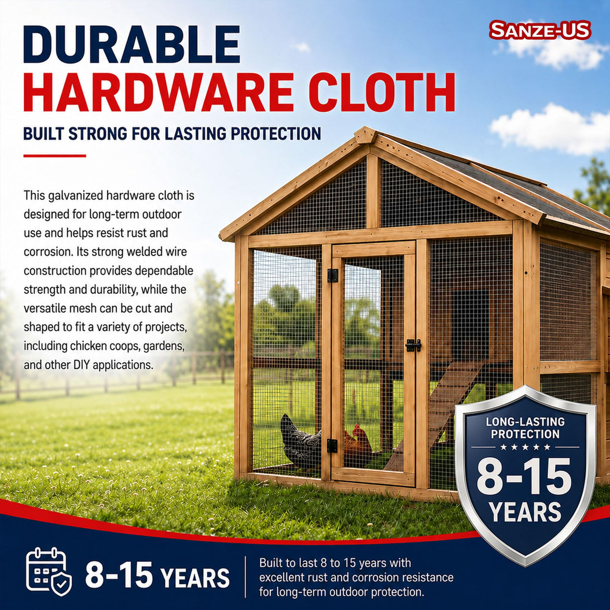 SANZEUS Hardware Cloth, 48in x 100ft 1/2in Mesh, 19GA Chicken Wire Fencing