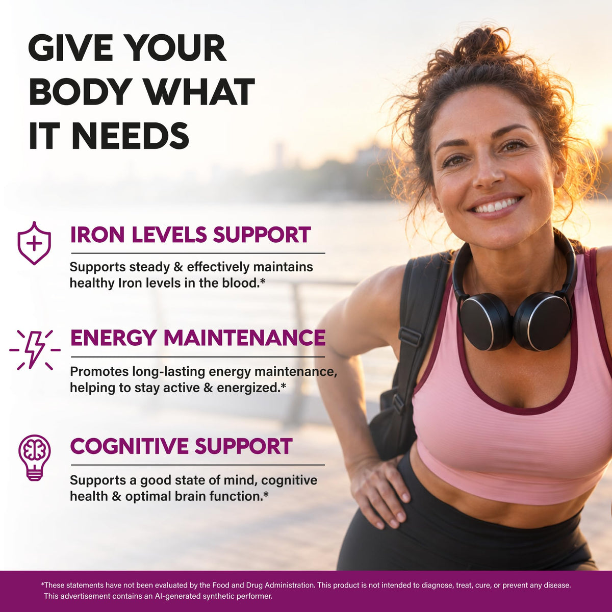 Iron Supplement for Women - Iron 65mg (Ferrous Sulfate 325mg) - 60 Caps