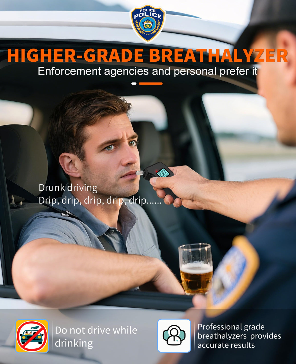 Breathalyzer, Professional Grade-Accuracy Breathalyzers for Alcohol, 2025 Upgraded Portable Breathalyzers with LCD Digital Display, Personal Alcohol Breath Alyzer Tester for Home Use 5 Mouthpieces