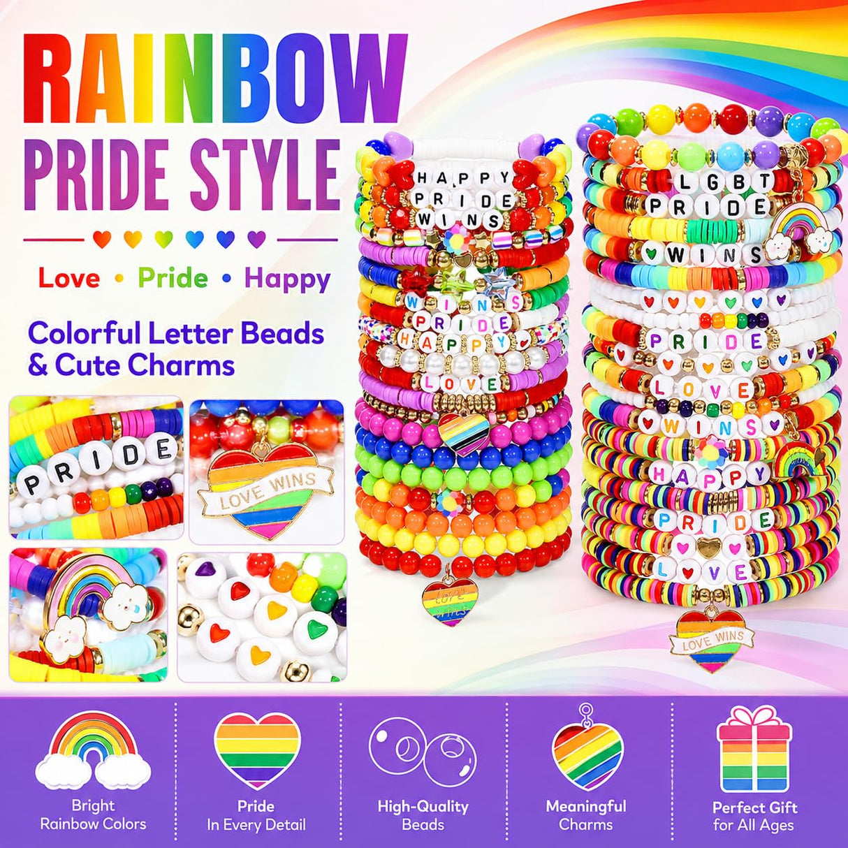 Shcsdr 40 Pcs Pride Bracelets for Women, Friendship Bracelet Bulk