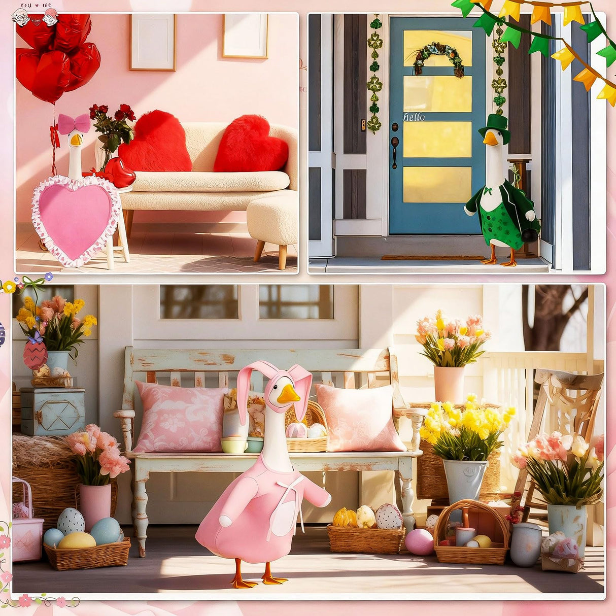 Silicherry 11 Set Holiday Porch Goose Outfits All Seasons Goose Clothes Umbrella Easter Statue Costume for Patio Lawn Outdoor(23",Cool)
