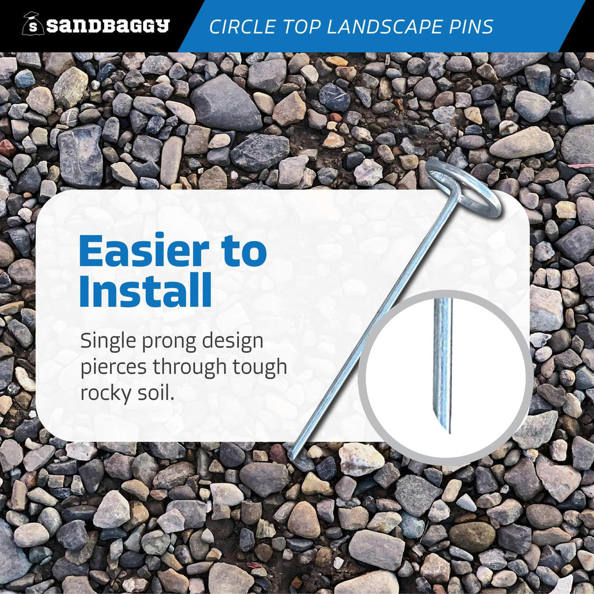 Sandbaggy 6-inch Circle Top Pins - Landscape Staples (Galvanized) - Garden Stakes for Landscaping, SOD - Heavy Duty Ground Stakes, Lawn Turf Spikes, Christmas Decorations, Weed Mats (100 Pins)