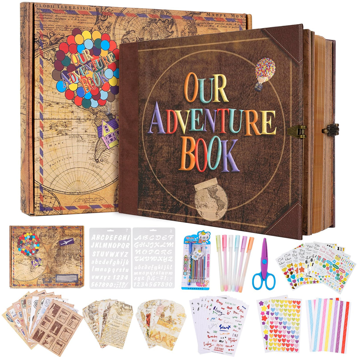 Adventure Book Scrapbook Photo Album,Retro Style Embossed Letter Cover Travel Diary Journal Scrap Book Kit For Couples,Memory Book For Anniversary Wedding,Christmas