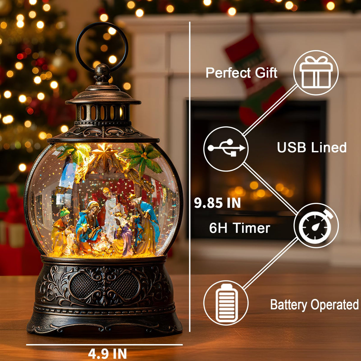 Christmas Snow Globes, Adoration of The Magi Nativity Manger Scene, Silent Night Music Water Lantern, Holiday Decorations Gifts for Family, Children or Friends