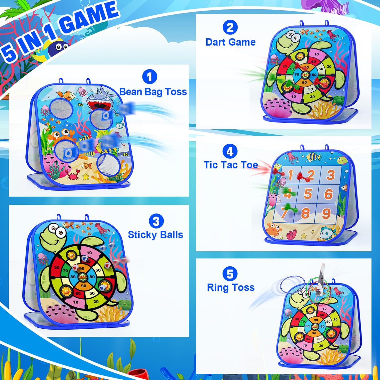 RIEYON 5-in-1Bean Bag Toss Game for Kids, Toddler Toys for Party Games and Outdoor Toss Games, Gift for Birthday or Christmas for Kids Aged 3 4 5 6 7 8 Year Old